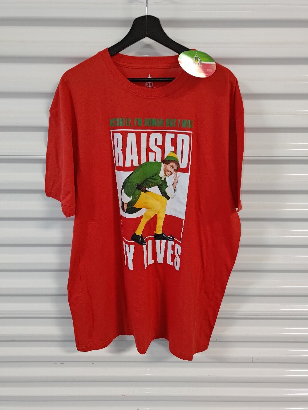 Elf  T-shirt Red Christmas Size  XXL Raised by Elves Will Ferrell New